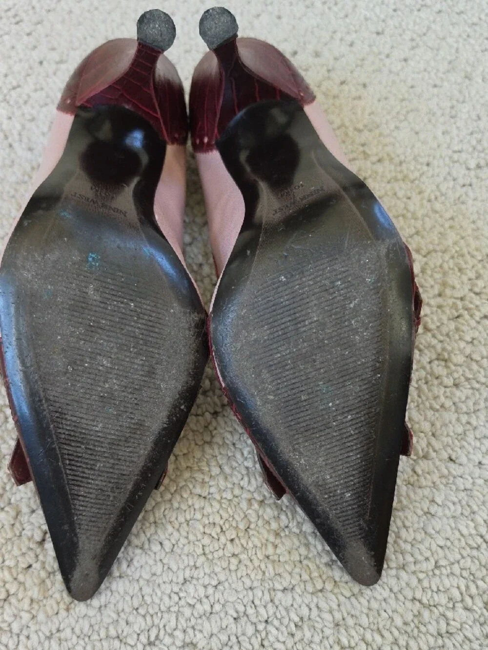 Nine West Burgundy Croc-Embossed Pointed-Toe Heels with Fringe